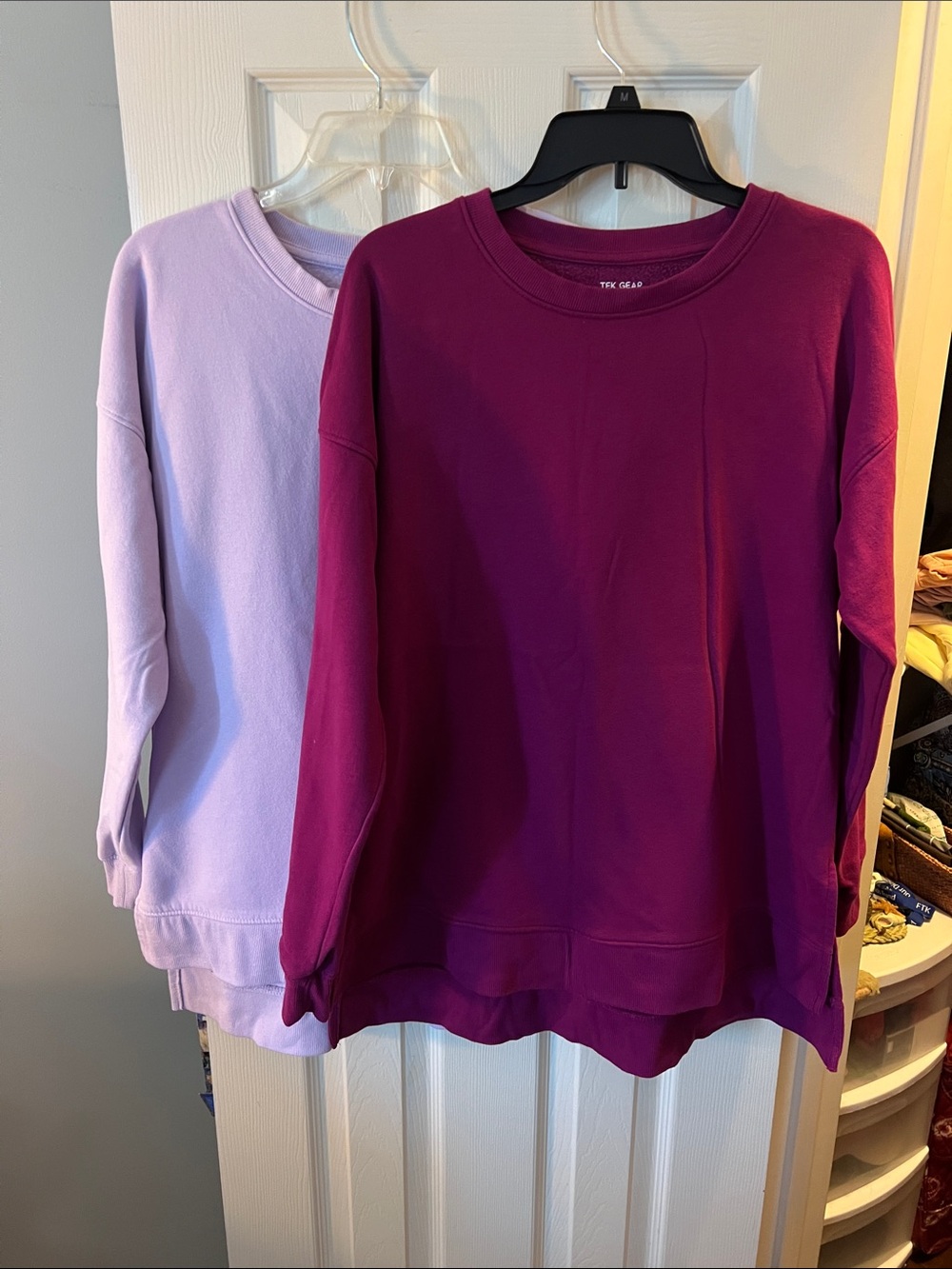 Two (2) tek gear Lavender & Magenta Crewneck Pullover Sweatshirts; Size Large